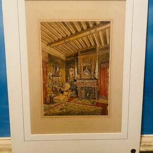 Antique Architectural Print of Hotel Privee France 1865 Chromolithograph 17.5”
